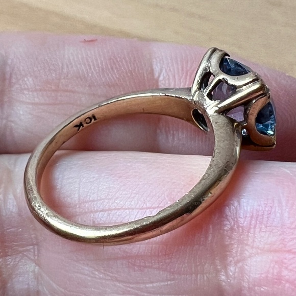 VINTAGE 10K YELLOW GOLD ROUND SYNTHETIC BLUE SPINEL RING “HANDWROUGHT” HALLMARK - Picture 11 of 16